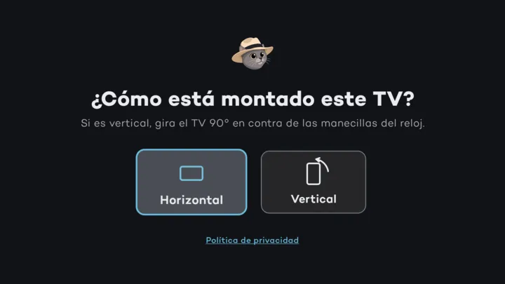 La app en el televisor pregunta cómo está montado: horizontal o vertical