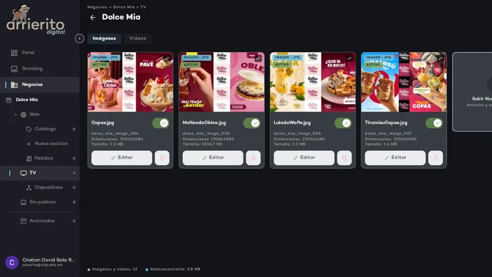El panel de Arrierito Digital con una lista de reproducción