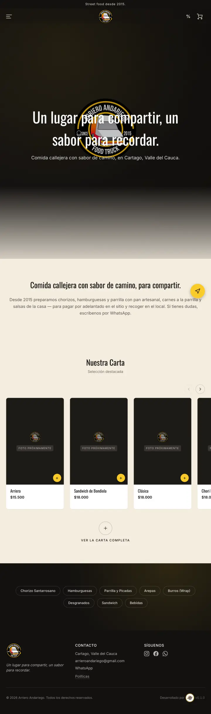 El sitio de Arriero Andariego en la tablet