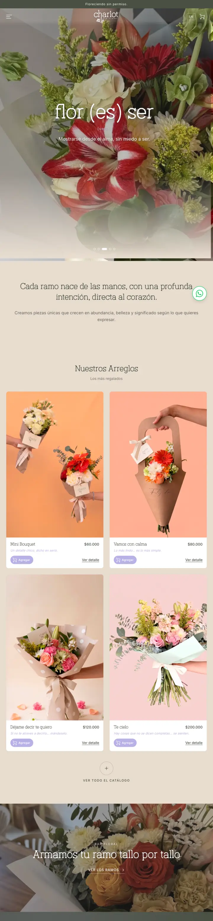El sitio de Charlot Floral en la tablet